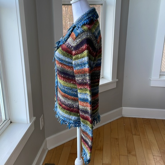 Vintage Chadwick’s Multicolored Striped Fringe Trim Cardigan Sweater Size Small - Picture 5 of 10